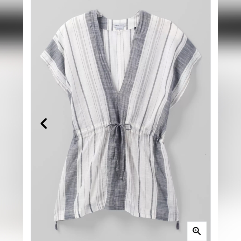 prAna $79 Size XL Charcoal Marina Bay Tunic Beach Cover Up Stripe Organic Cotton - Picture 5 of 11